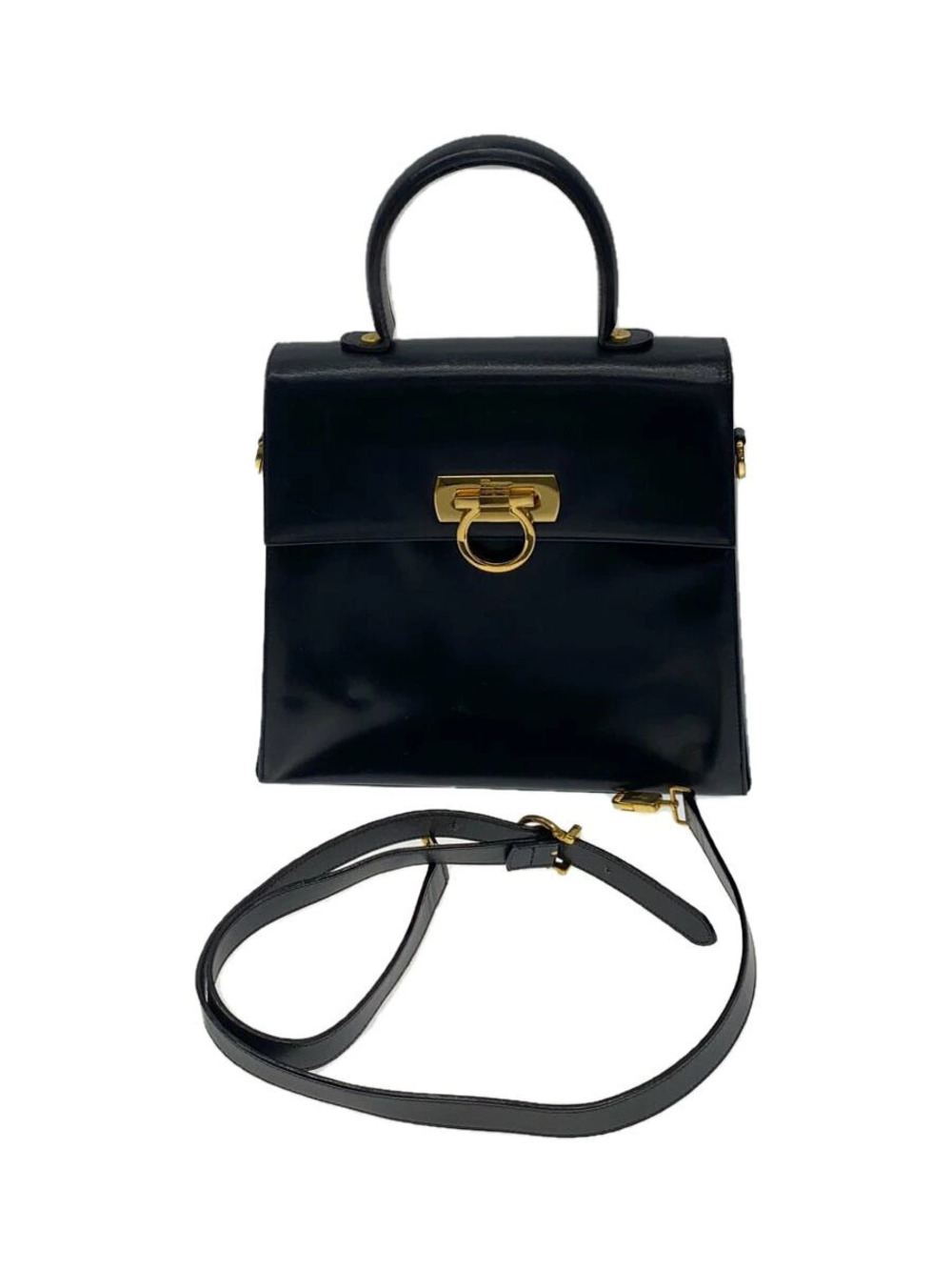 Salvatore Ferragamo Gancini Leather Handbag Black